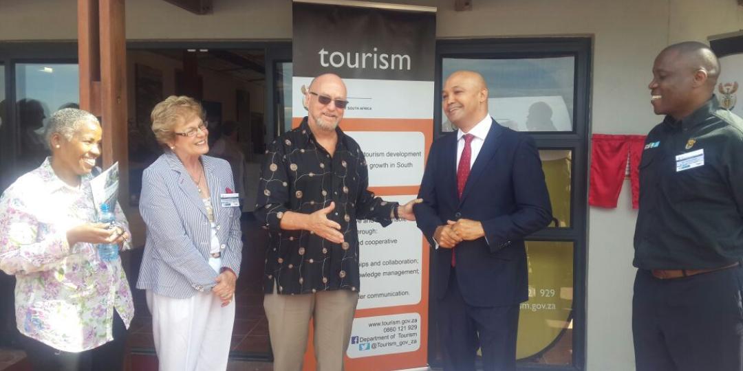 (From left): Morongoe Ramphele, Deputy Director General for Domestic Tourism Management at the Department of Tourism; Nicolette Both-Guthrie, Executive Mayor of the Overstrand Municipality; Derek Hanekom, Minister of Tourism; Clive Roman, Stony Point Project Manager and Thulane Sibeko, Director: Social Responsibility Implementation Programme at the Department of Tourism.