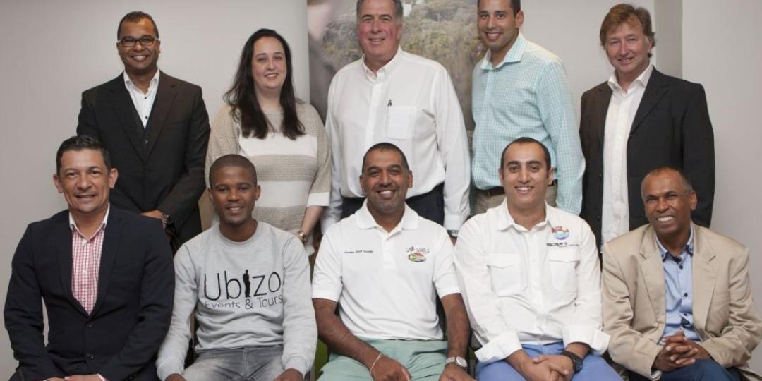 First Row: Jonathan Jacobs (CTT Board), Siyabulela Siyaka of Ubizo Tours and Events (winner 2015), Ebrahim Osman of Ozzie's Golf Guides (winner 2014), Shaheed Ebrahim of Escape to the Cape (winner 2015), and Enver Mally (Chairperson CTT Board). Standing: Enver Duminy (CTT CEO), Alushca Ritchie (CTT Board), John van Rooyen (CTT Board), Brett Hendricks (CTT Board), JB Maree (Business Skills Coach)