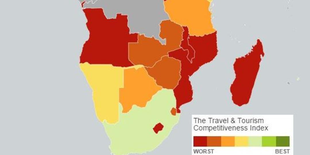 A heat map showing the ranking of travel and tourism competitiveness in Sub Saharan Africa.