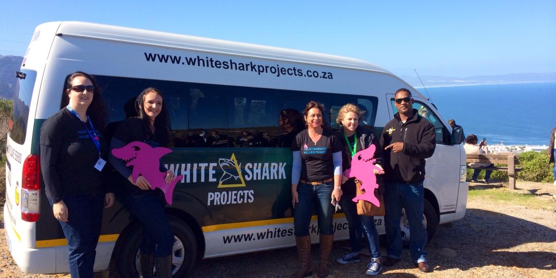 The first Cape Whale Coast Mini Indaba was initiated by Charmaine Beukes (third from right), owner of Gansbaai’s White Shark Projects, seen here with her team.