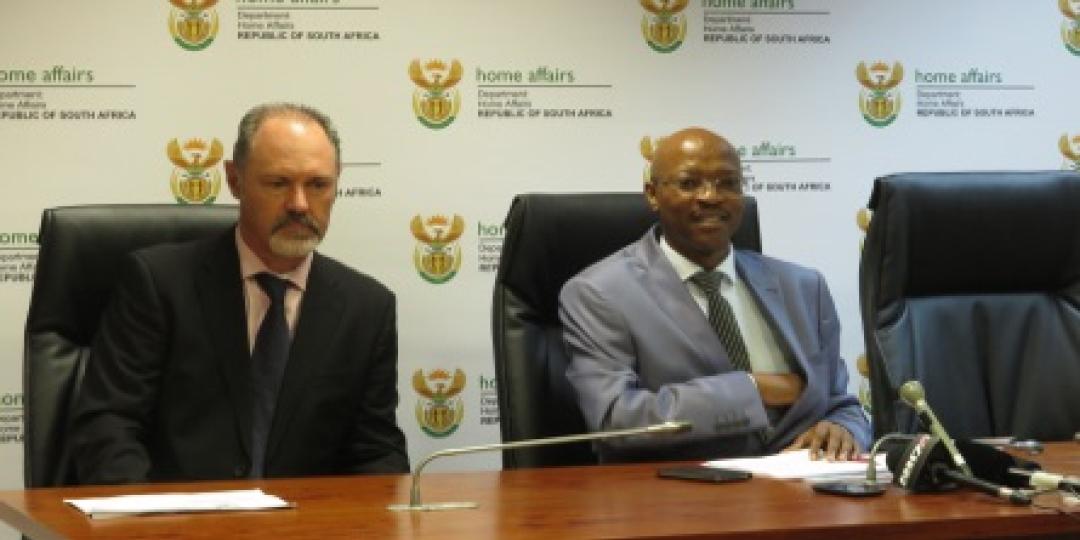 SATSA CEO, David Frost and Home Affairs Director General, Mkuseli Apleni at a media briefing held in Pretoria on February 5. 