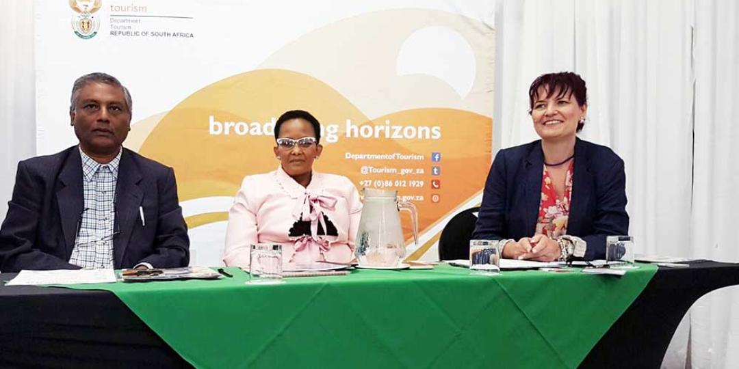 (From left) Myron Peters, Chief Director at the Department of Tourism; Deputy Minister of Tourism, Tokozile Xasa; and Deputy Director-General at the Department of Tourism, Anemé Malan, attended the Tourism Curriculum evaluation workshop last week at the Birchwood Hotel.