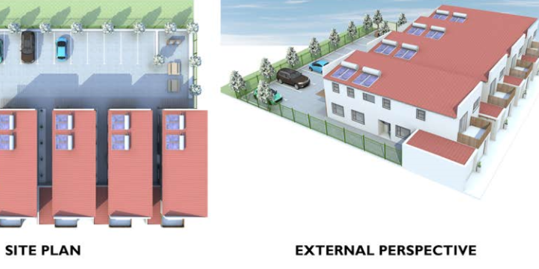 Artist’s impression of the site plan and external perspective of the Marigold Guest House.