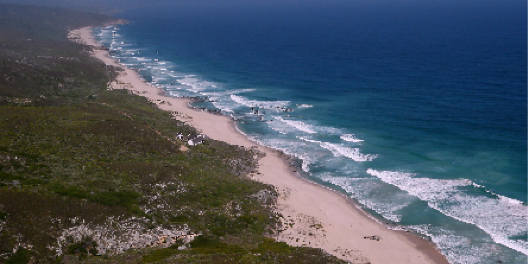 An aerial shot of where Natural Selection will build a new ocean-front five-star luxury lodge. The buildings seen in the photograph were destroyed by a fire.