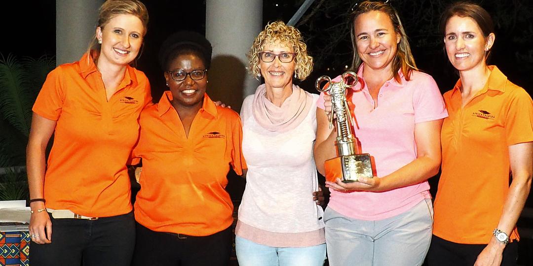 VFAPU Golf Day winners with Africa Albida Tourism staff. From left: Tyla Crabbe, Nommy Vuma, Michelle Wilson, Ashleigh Pringle and Keara O’Toole. Credit: Eugene Matarise, Tee Time Golf Magazine.