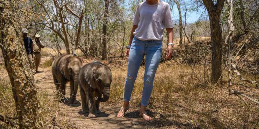 Adine Roode with two baby elephants. 