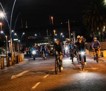 Cyclists on a night ride in Johannesburg central.