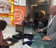 James Vos (pictured far right) at the Lookout Hill tourism centre in Khayelitsha.