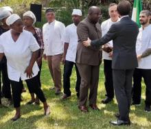 Minister of Tourism and Arts, Ronald Chitotela, and the Italian Ambassador to Zambia, Antonino Maggiore, are pictured with some of the local Zambian chefs undergoing training.